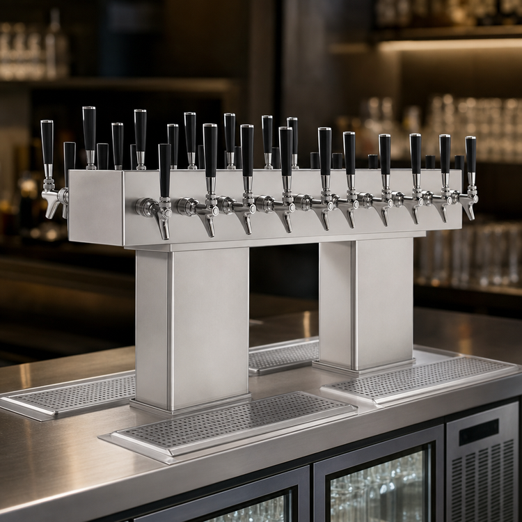 Product image #3 for Perlick Extra-High Back-to-Back Bridge Tee Countertop Glycol-Cooled Draft Beer Tower, 36 Faucet Capacity