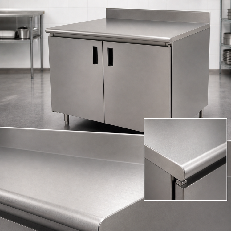 Product image #3 for Advance Tabco 96-Inch x 36-Inch Enclosed Work Table with Cabinet Base, 14-Gauge 304 Stainless Steel Top, and 5-Inch Backsplash