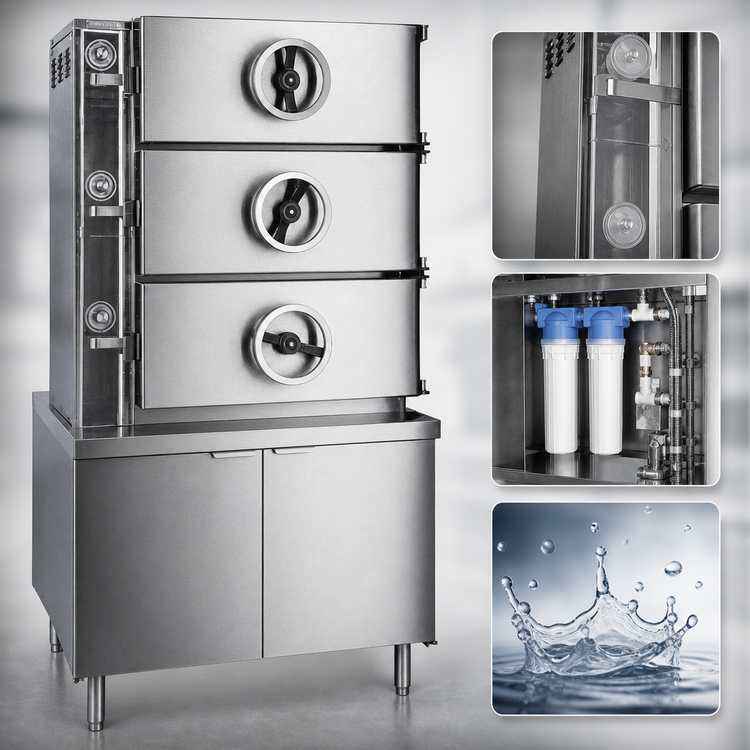Product image #3 for Crown GC-2 Two Compartment Gas Pressure Steamer with Cabinet Base
