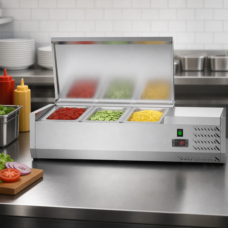 Product image #3 for KoolMore 40-Inch Three-Pan Refrigerated Countertop Condiment Prep Station