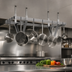 Thumbnail image #3 for Eagle Group 28 x 20 x 18 Inch Ceiling-Mounted Triple-Bar Stainless Steel Pot Rack with 9 Double-Pronged Hooks