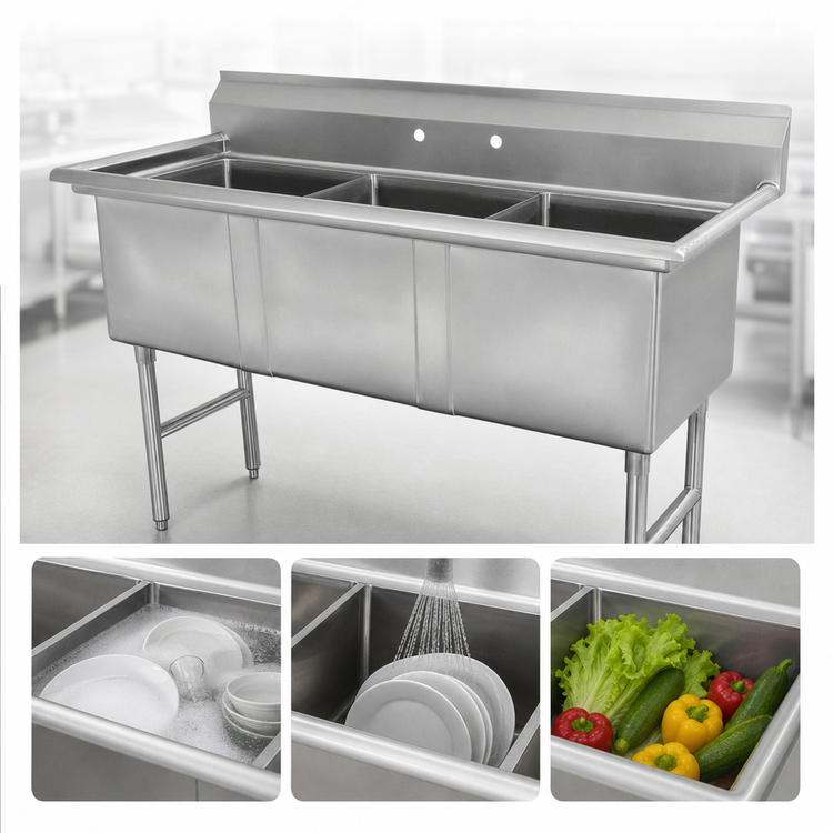 Product image #3 for Advance Tabco Special Value Series 3-Compartment Fabricated Sink with 15 x 24 x 14-Inch Bowls, No Drainboards