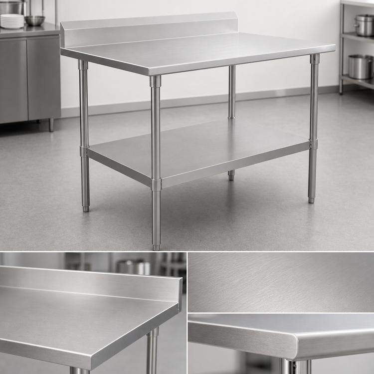 Product image #3 for John Boos Stallion 16-Gauge Stainless Steel Top Work Table with 5-Inch Backsplash and Galvanized Undershelf, 84-Inch x 36-Inch