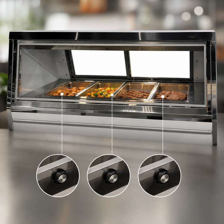 Product image #3 for Howard-McCray 48-Inch 3-Well Full-Service Hot Food Display Case, Stainless Steel, Slanted Glass Front