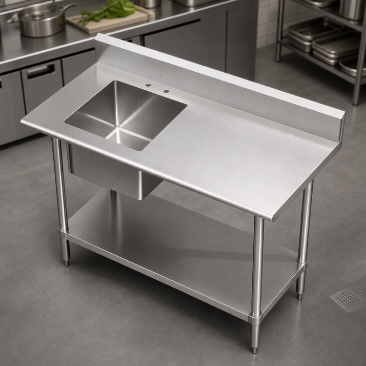 Product image #3 for 60 Inch x 24 Inch Stainless Steel Sink Table with Left Prep Sink, Backsplash, and Undershelf
