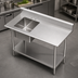 Thumbnail image #3 for 60 Inch x 24 Inch Stainless Steel Sink Table with Left Prep Sink, Backsplash, and Undershelf