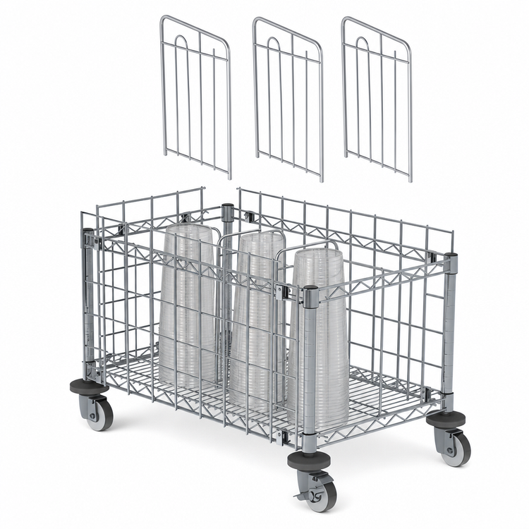 Product image #3 for Metro Chain Reaction Undercounter Chrome Wire Cup Storage Unit with Removable Dividers and Casters