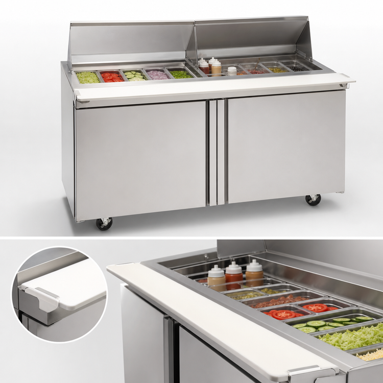 Product image #3 for Delfield Mega Top 64-Inch Two-Section Sandwich/Salad Prep Refrigerator with 12 Pans