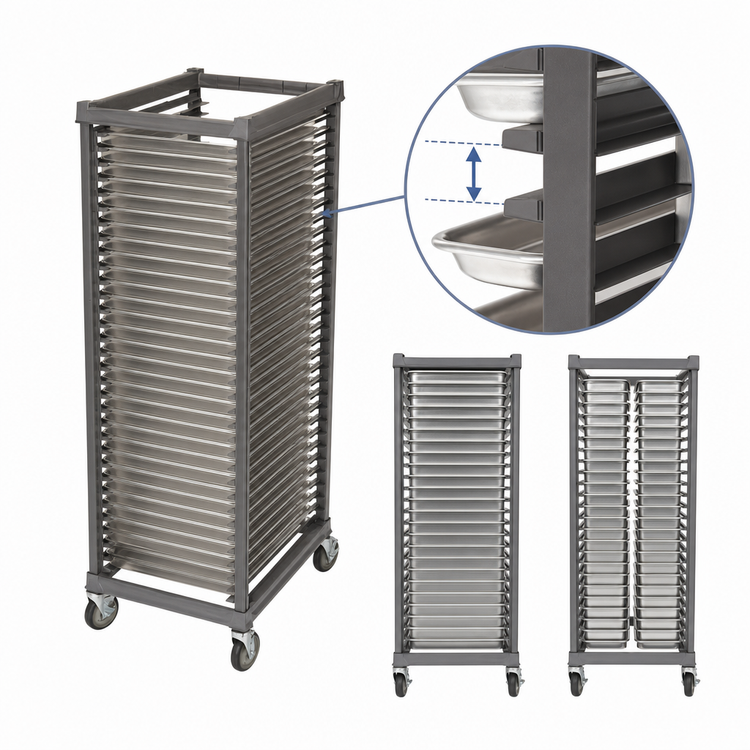 Product image #4 for Cambro Ultimate Full-Size Mobile Sheet Pan Rack, 1-1/2-Inch Rail Spacing, Metal Casters, Brushed Graphite
