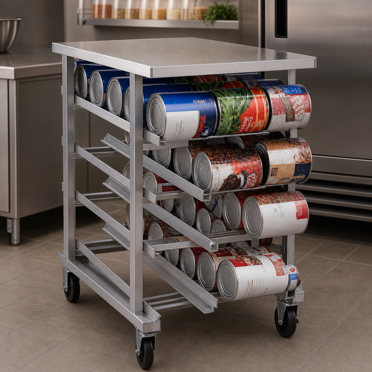 Product image #3 for Panco Half-Size Mobile Gravity-Fed Can Rack for #5 and #10 Cans