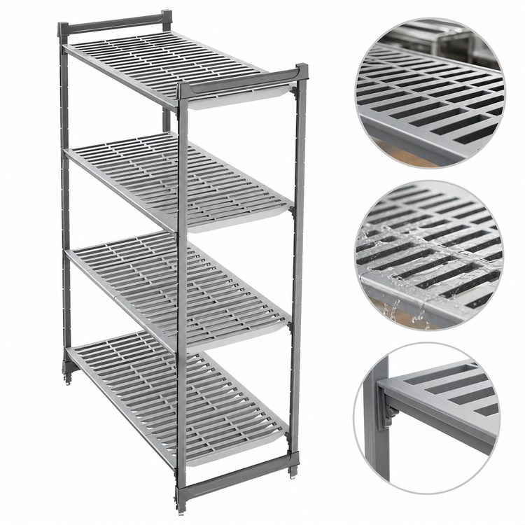 Product image #3 for Cambro Camshelving Basics Plus 4-Tier Stationary Vented Polymer Shelving Starter Unit, 24 x 48 x 64 Inches, Brushed Graphite