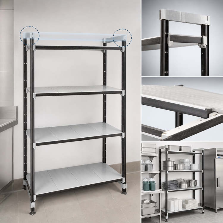 Product image #3 for Cambro Camshelving Elements XTRA 4-Shelf Solid High Density Top Rail Stationary Starter Unit, 18 in. D x 42 in. L x 81 in. H