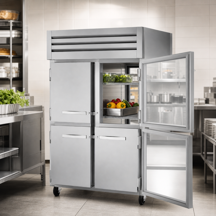 Product image #3 for True SPEC SERIES Pass-Thru Two-Section Reach-In Refrigerator with 4 Half Solid Front Doors and 2 Glass Rear Doors