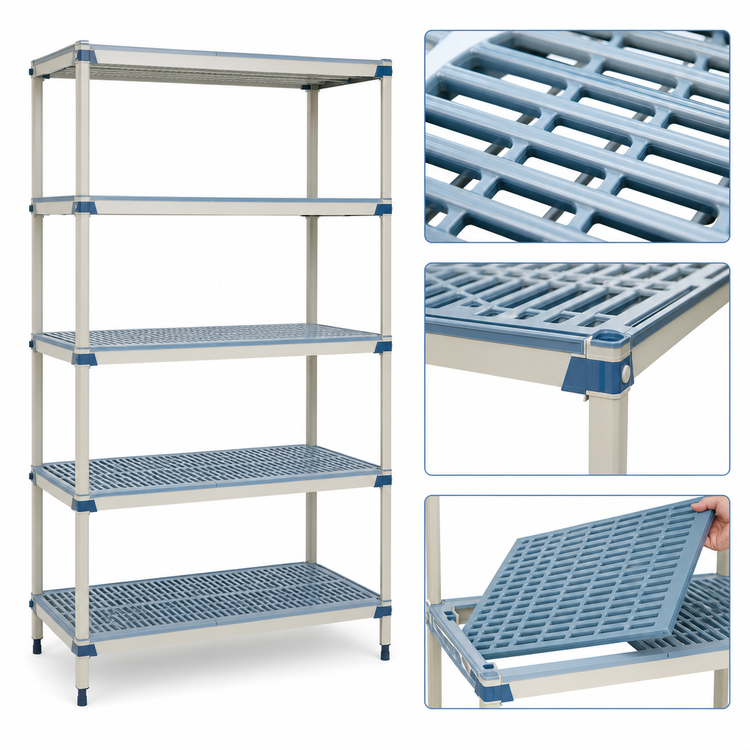 Product image #3 for MetroMax i 5-Tier Open Grid Polymer Starter Shelving Unit, 30"W x 18"D x 74"H, Blue