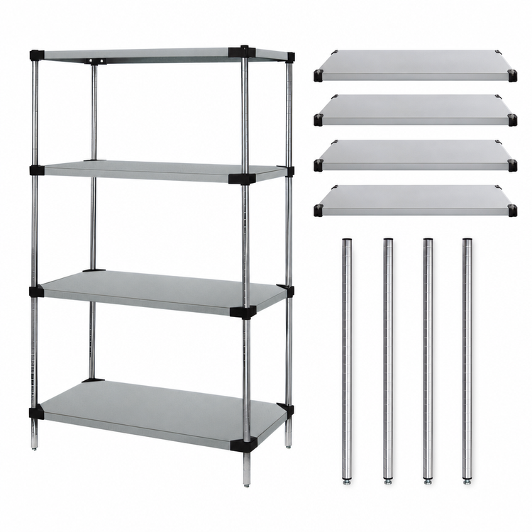 Product image #3 for Quantum Solid Stainless Steel Shelving Starter Kit with 4 Solid Shelves, 42 x 24 x 54 Inches