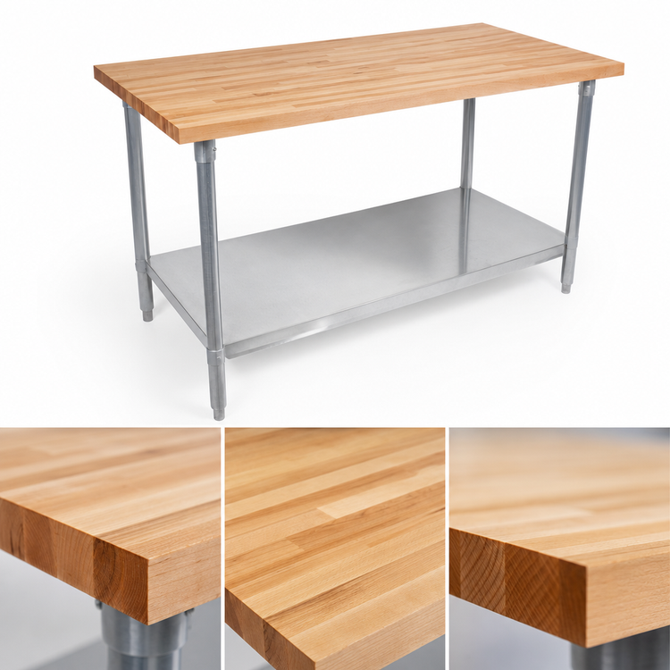 Product image #3 for John Boos Northern Hard Rock Maple Wood Top Work Table with Adjustable Undershelf, 96 x 24 Inches