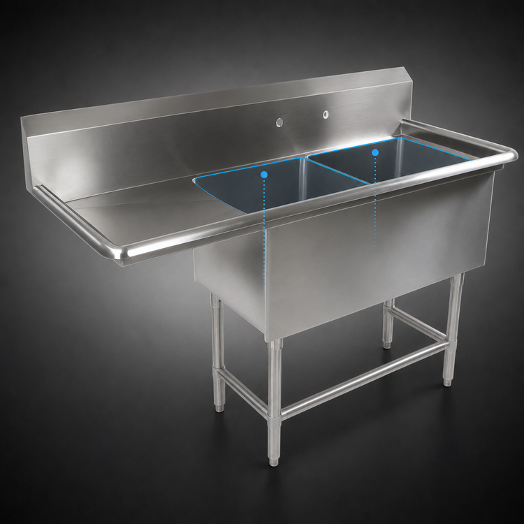 Product image #3 for John Boos Pro-Bowl 76-3/16" 2-Compartment Stainless Steel Sink with Left Drainboard