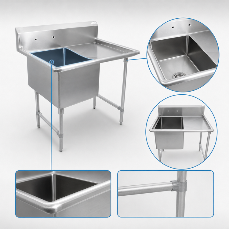 Product image #3 for John Boos B Series 1-Compartment Stainless Steel Sink with Right Drainboard and 10-Inch Backsplash