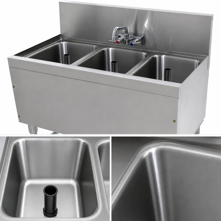 Product image #3 for Advance Tabco Prestige Supreme 3-Compartment Underbar Sink Unit with Splash-Mount Faucet