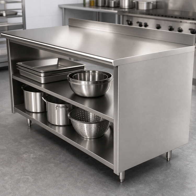 Product image #3 for Advance Tabco Special Value Series 72-Inch x 30-Inch 16-Gauge 304 Stainless Steel Open Base Work Table with 5-Inch Backsplash and Mid-Shelf