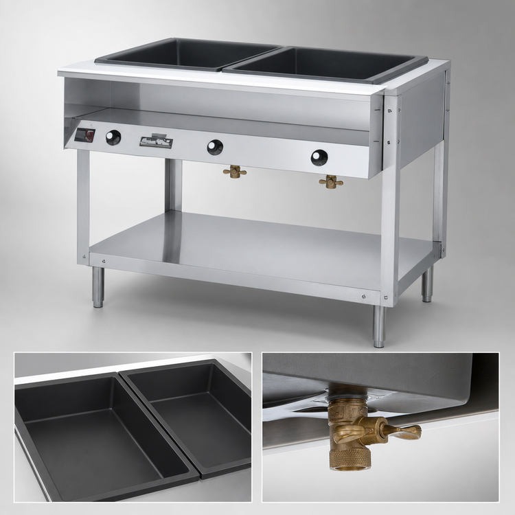 Product image #3 for Vollrath ServeWell® 2-Well Stationary Hot Food Table with Open Shelf Base and Cutting Board