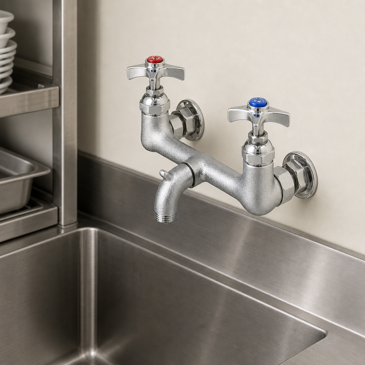 Product image #3 for T&S Brass Service Sink Faucet, Splash-Mounted, 8-Inch Centers, 5-Inch Spout, Rough Chrome