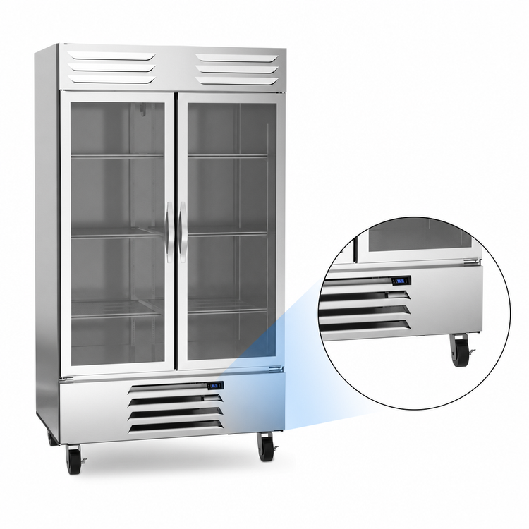 Product image #3 for Beverage-Air Vista® Series Two-Section Bottom-Mount Self-Contained Glass Door Reach-In Refrigerator, 44 Cu. Ft.