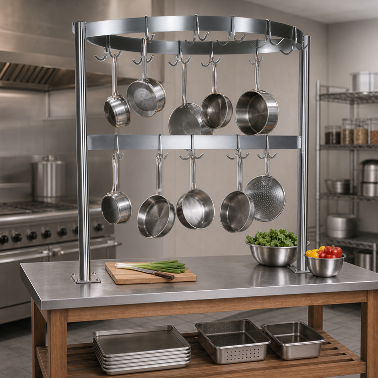 Product image #3 for John Boos Boat-Shaped Table-Mounted Stainless Steel Pot Rack with 9 Double Hooks