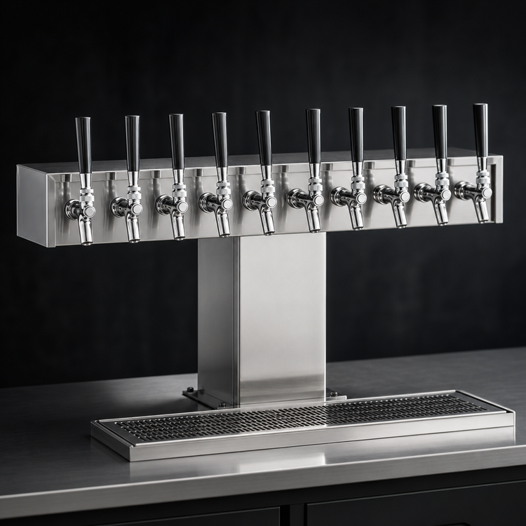 Product image #3 for Perlick Wide Base 10-Faucet Glycol-Cooled Countertop Tee Draft Beer Tower, Stainless Steel