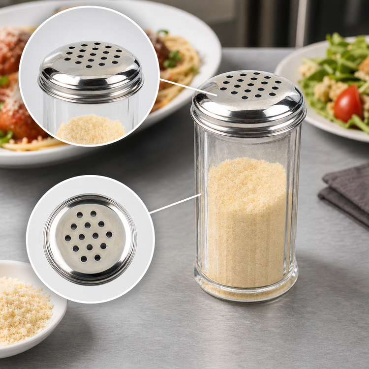 Product image #3 for American Metalcraft 12 oz Clear SAN Plastic Cheese Shaker with Perforated Stainless Steel Top