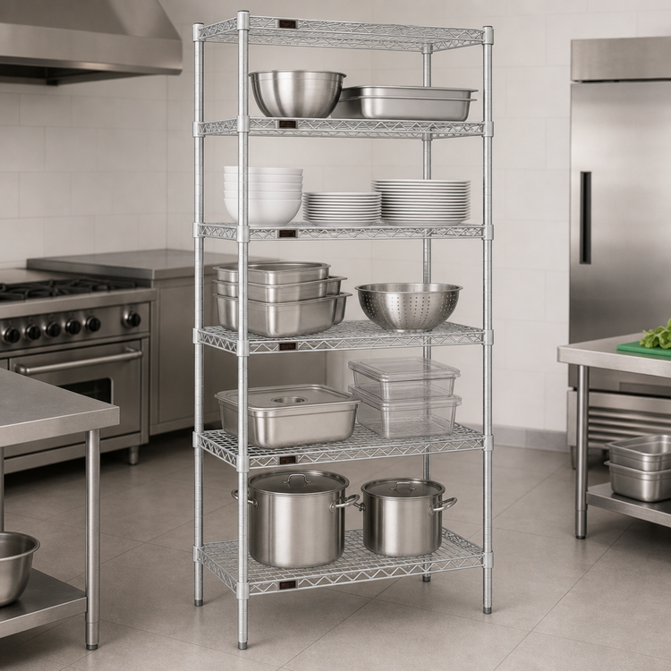 Product image #3 for Eagle Group 5-Tier Wire Starter Shelving Unit, 30"W x 24"D x 86"H, Stainless Steel Finish