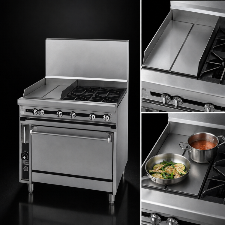 Product image #3 for Titan JTRH-12G-2HT-36C 36" Heavy Duty Gas Range with Hot Tops, Griddle, and Convection Oven