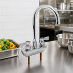 Thumbnail image #3 for John Boos PBF-4SM2-5GLF-X Lead-Free Heavy-Duty Splashmount Faucet, 5-Inch Gooseneck Spout, 4-Inch Centers, Chrome, Ceramic Valves