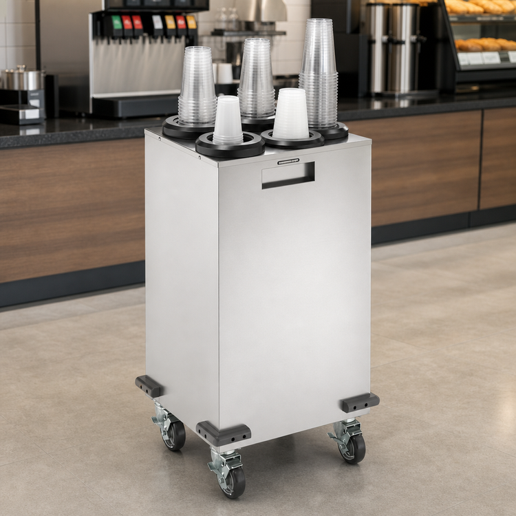 Product image #4 for Mobile Stainless Steel Cup Dispensing Cart with 4 Dispensers for 8 oz. to 44 oz. Cups