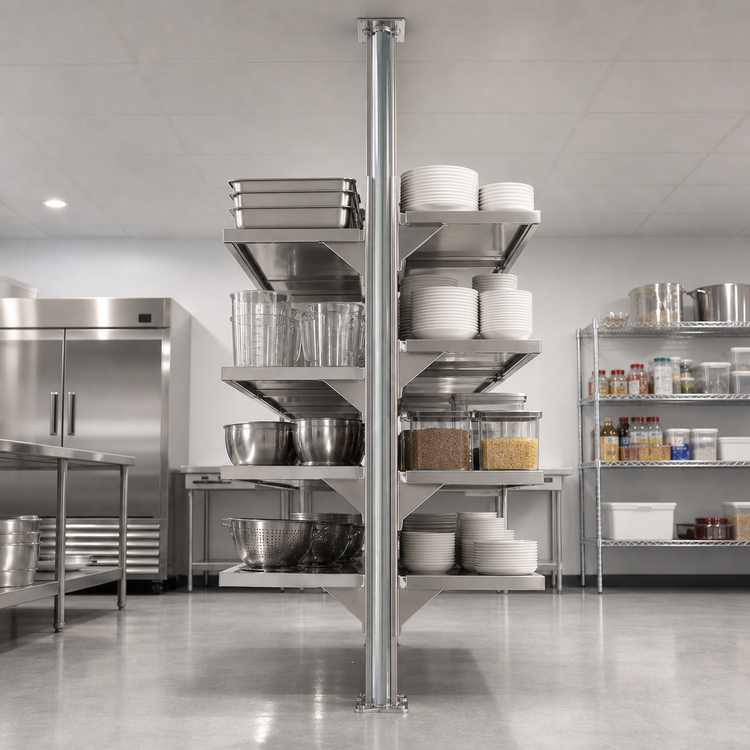 Product image #3 for Eagle Group Back-To-Back NSF Stainless Steel Floor-to-Ceiling Cantilever Shelving Upright, 60 Inch