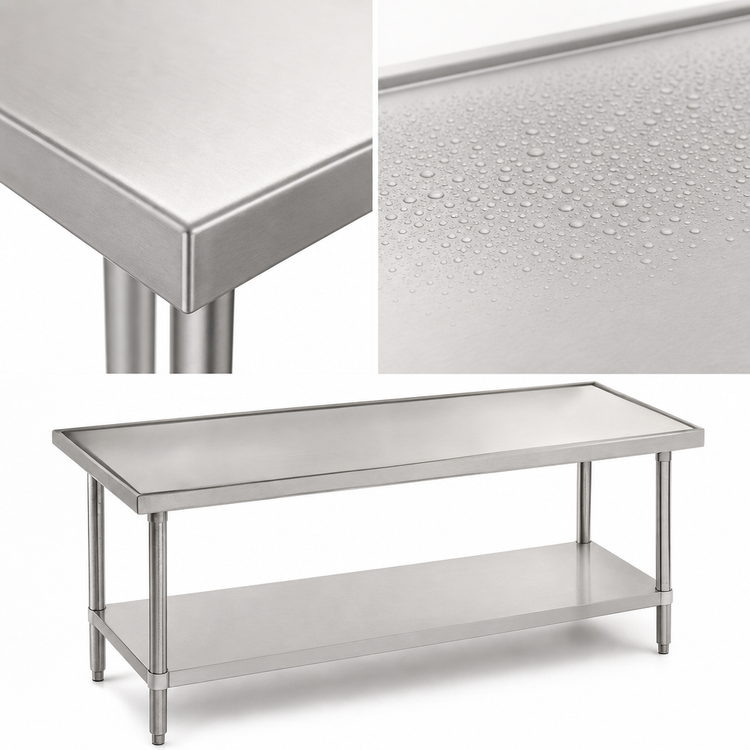 Product image #3 for Advance Tabco 120" x 48" 14-Gauge 304 Stainless Steel Work Table with Adjustable Undershelf and No-Drip Countertop Edge