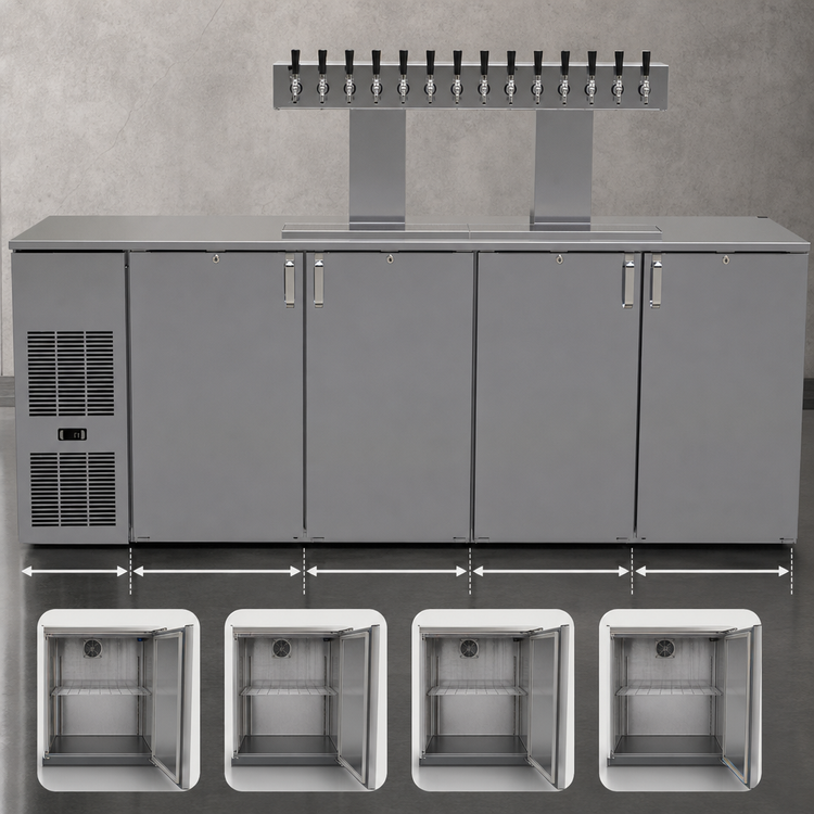 Product image #3 for Glastender C1FB92-DD One-Zone Front-Serviced Bar Profile Draft Beer Dispensing Cooler, 92-Inch, Four-Section