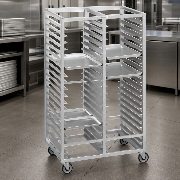 Product image #3 for Channel Manufacturing Standard Series Double-Section Aluminum Cafeteria Tray Rack, 36-Inch High, Side-Load for 14 x 18 Trays
