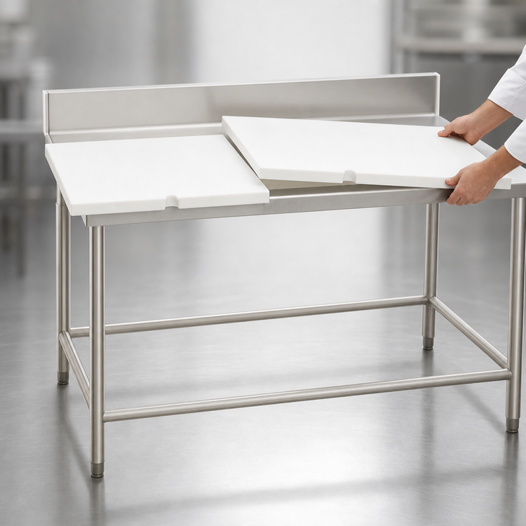 Product image #3 for Eagle Group 72-Inch x 24-Inch Poly Top Boning Table with Stainless Steel Tubular Base and 4-Inch Backsplash