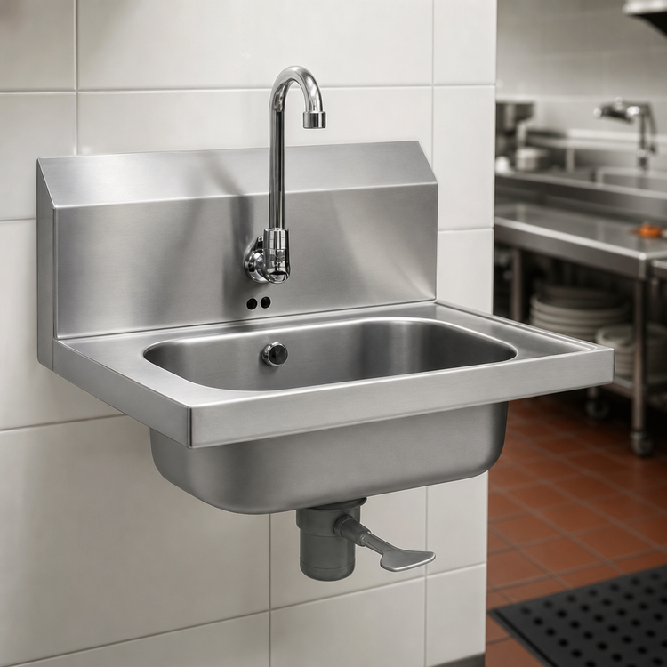 Product image #3 for Eagle Group Wall-Mounted Hand Sink with 14 x 10 Inch Bowl, 304 Stainless Steel, Electronic Eye Gooseneck Spout