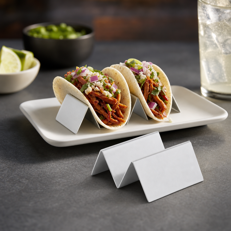 Product image #3 for American Metalcraft Mini Brushed Stainless Steel Taco Holder, 1 or 2 Compartments