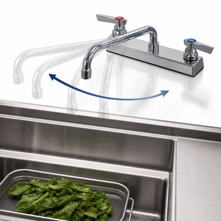 Product image #3 for Advance Tabco K-128 Heavy Duty Deck Mounted Manual Faucet with 12 Inch Swing Spout, 8 Inch O.C., Lead Free