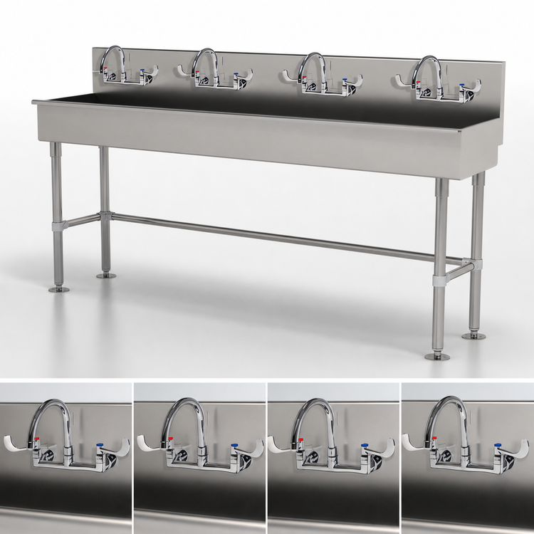 Product image #3 for Advance Tabco 80-Inch ADA Multiwash Hand Wash Sink with 4 Faucets and Stainless Steel Legs