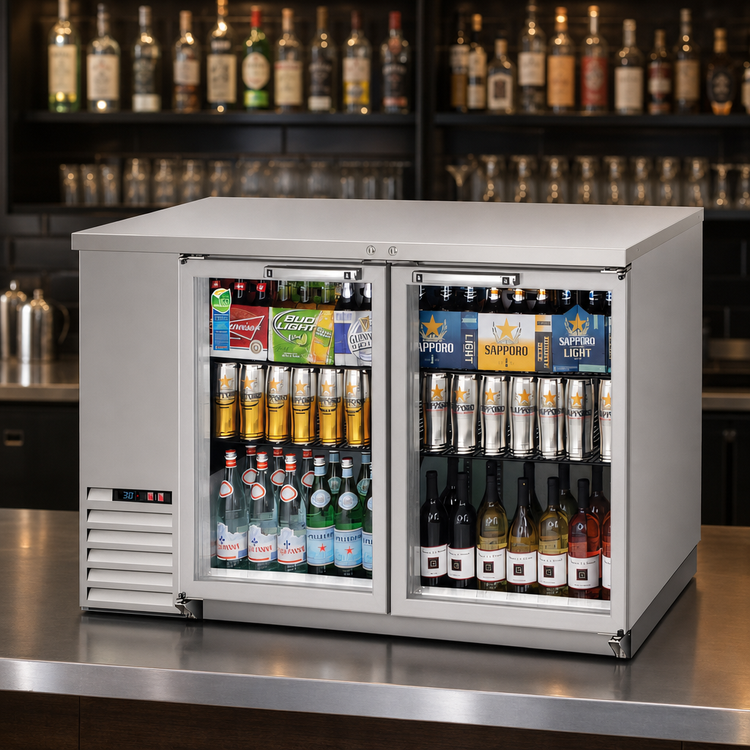 Product image #3 for Everest Refrigeration EBB48G-SS Two-Section Glass Door Back Bar Refrigerator, 49 Inch, 14 Cu. Ft.