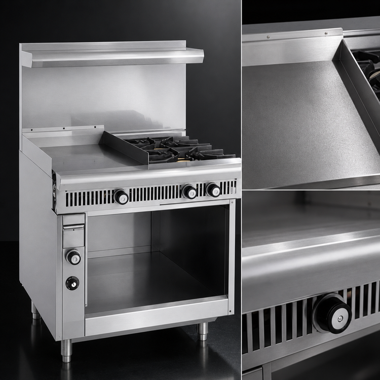 Product image #3 for Imperial Spec Series 36-Inch Heavy-Duty Gas Range with 2 Open Burners, 18-Inch Thermostatic Griddle, and Open Cabinet Base