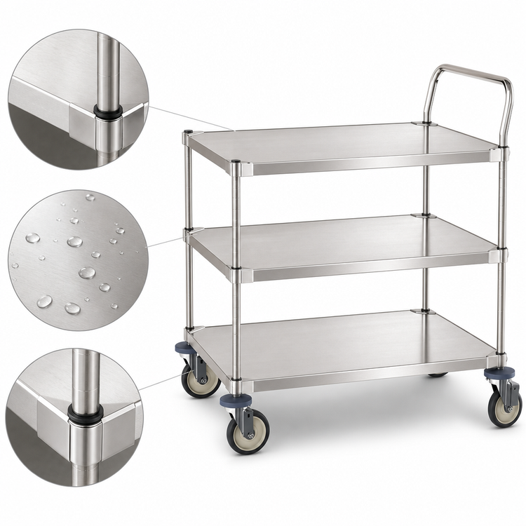 Product image #3 for Metro 24 Inch x 36 Inch Type 316 Stainless Steel 3-Shelf Bus Cart