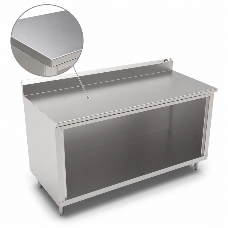Product image #3 for John Boos 48" x 24" Stainless Steel Work Table with Open Front Cabinet Base and 5" Backsplash