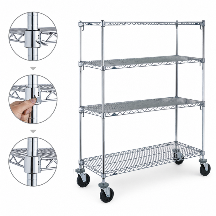 Product image #3 for Metro Super Erecta Super Adjustable Wire Stem Caster Cart, 60 x 18 x 69 in., 4 Shelves, Chrome, 900 lb. Capacity