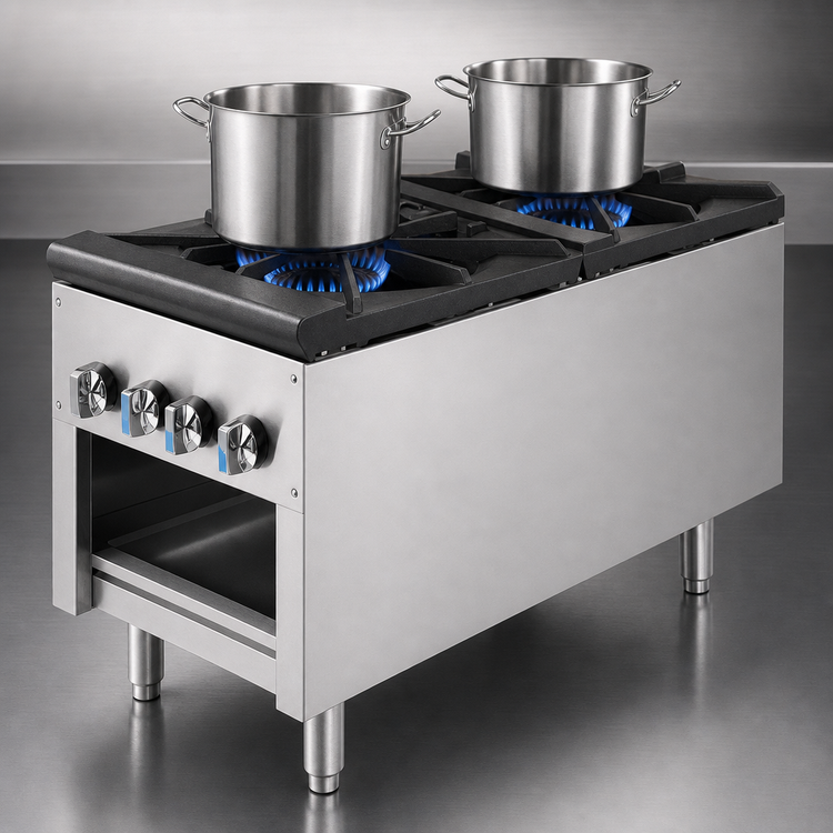 Product image #3 for Turbo Air Radiance Heavy Duty 18-Inch Gas Stock Pot Range with Storage Base, (2) 3-Ring Burner Sections, 158,000 BTU