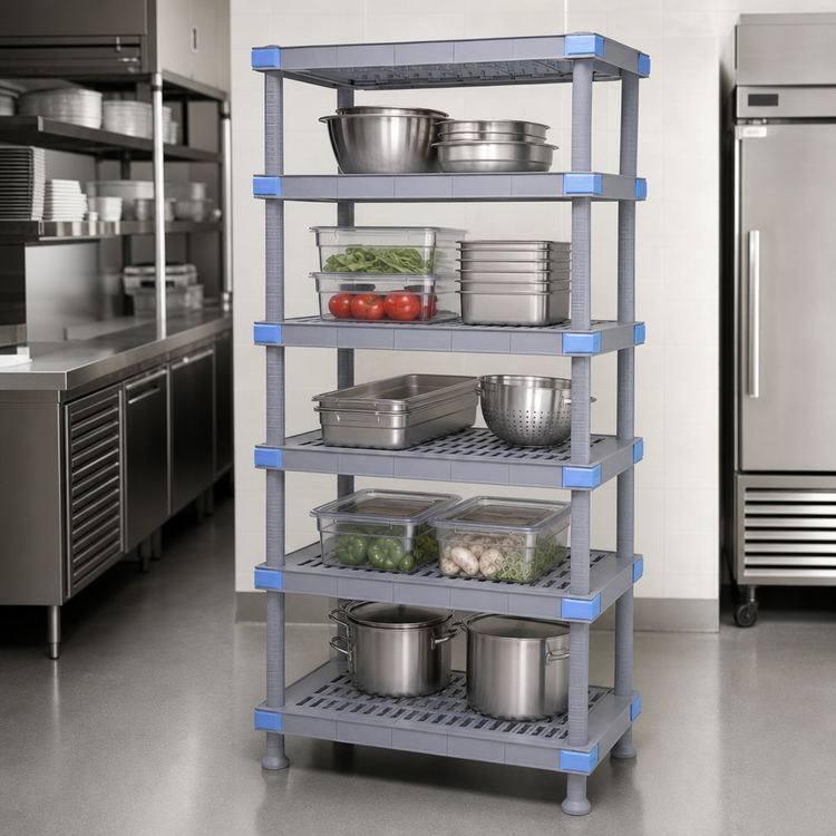 Product image #3 for Quantum Millenia 24-Inch Wide x 21-Inch Deep x 86-Inch High Gray Polymer Starter Shelving Unit with 5 Shelves